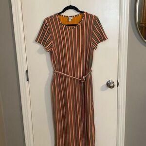 Striped Midi Dress with Belt